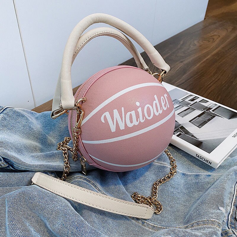 Pink Basketball Bag Female Net Red Korean Version Personality Mini One Shoulder Crossbody Chain Ball Bag: pink