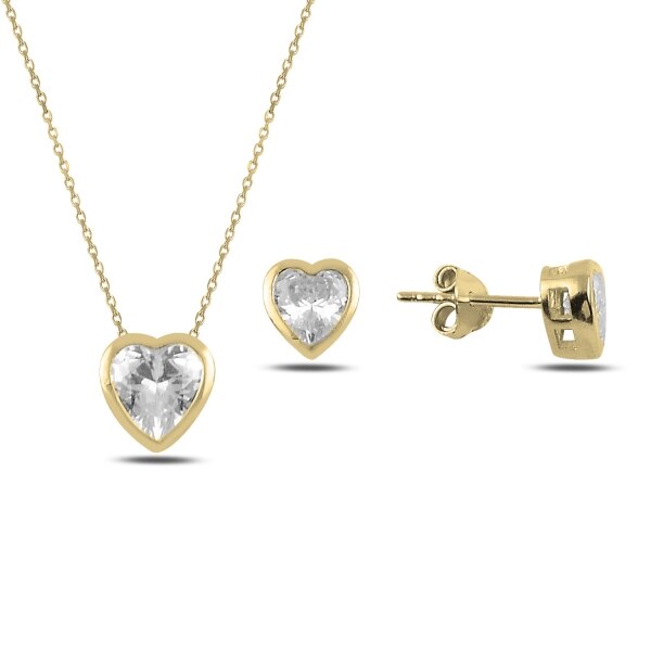 Kutaydan Zircone cubo Zirconia solitario Cuore in Argento sterlina 925 impostato fatto in Turchia