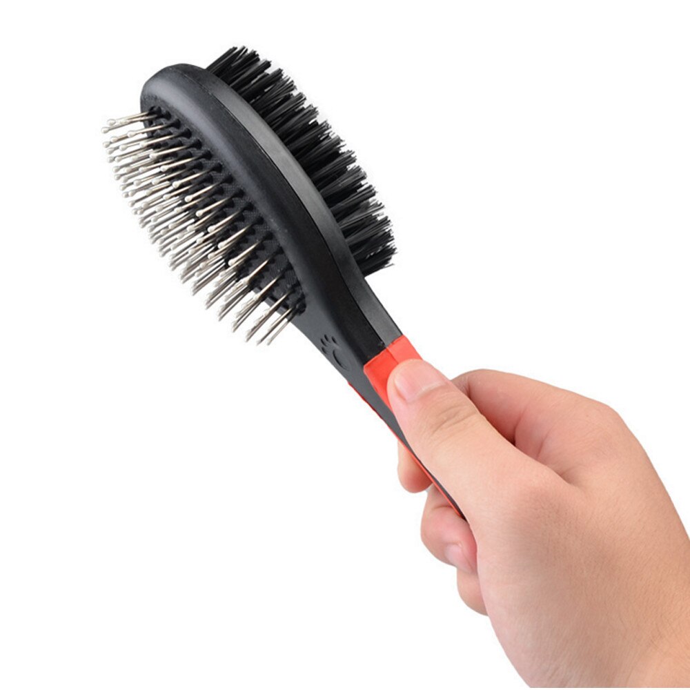 1Pc Dubbele Geconfronteerd Hond Kam Lang Haar Borstel Plastic Handvat Puppy Kat Massage Bad Borstel Multifunctionele Pet Grooming tool
