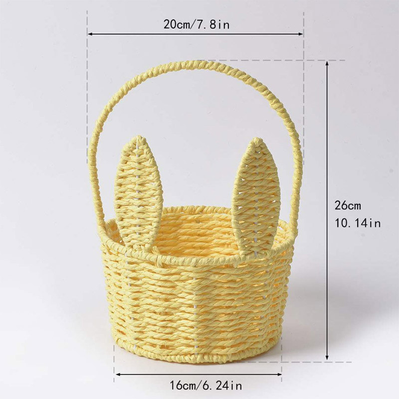 Easter Hand Paper Rope Bunny Ear Woven Flower Basket Sundries Organizer Fresh Flower Basket Storage Decoration: Yellow