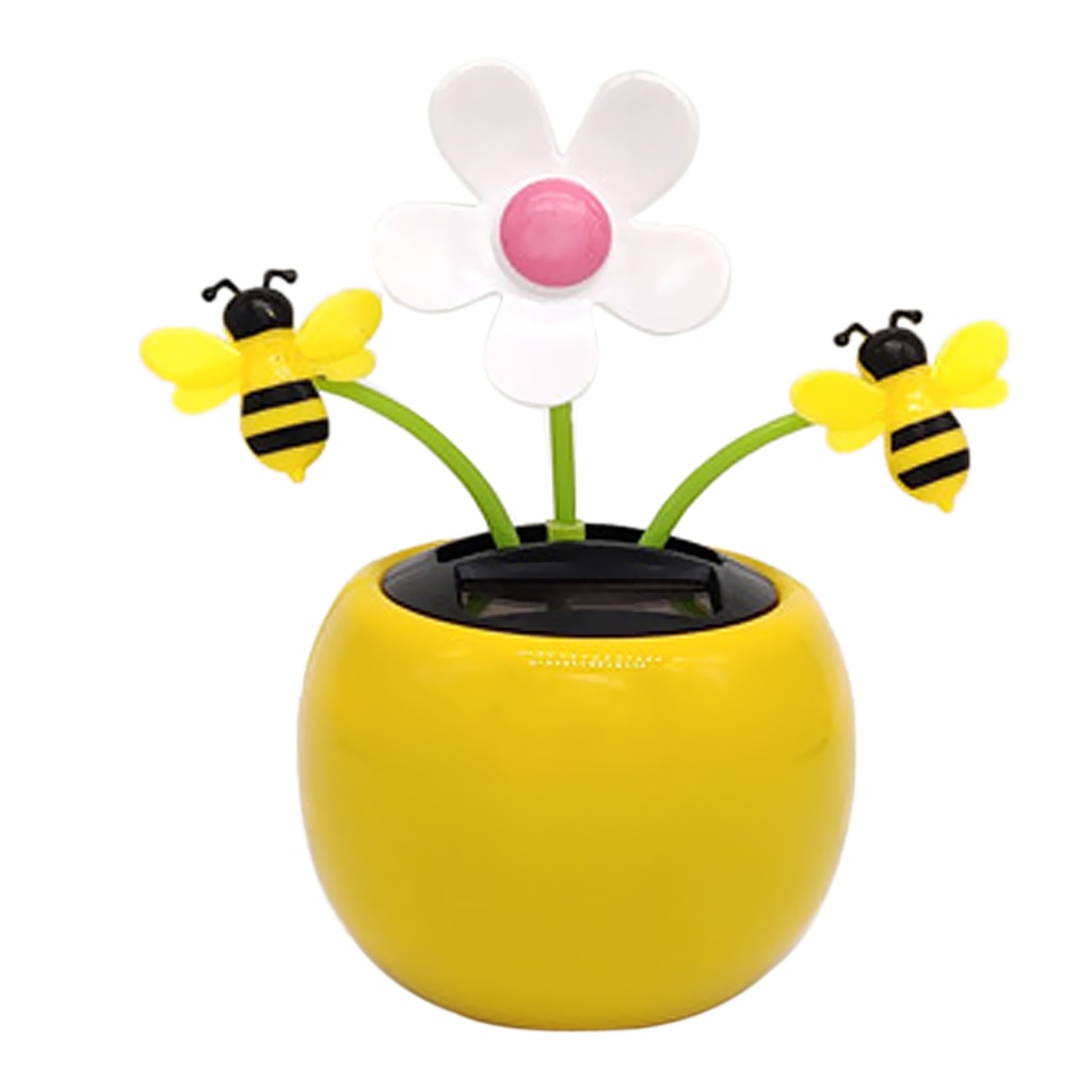 Yellow Solar Powered Dancing Doll Toy, Car Dashboard Ornament - Sunflower and Honey Bee