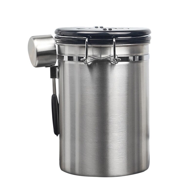 Coffee Canister Stainless Steel Coffee Storage Container with Coffee Scoop Date Tracking Wheel One Way Co2 Valve Airtight 19QE: Silver 1.8L
