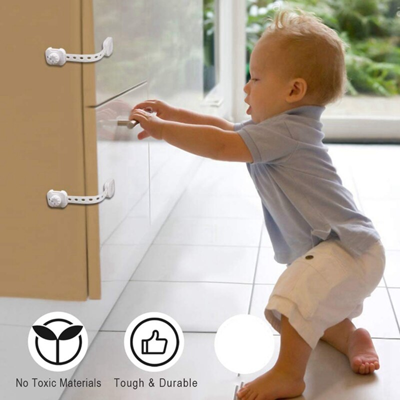 Child Proof Safety Locks, 6 Pack Baby Proof Cabinet Locks with Adjustable Strap Adhesive, Baby Proof Lock