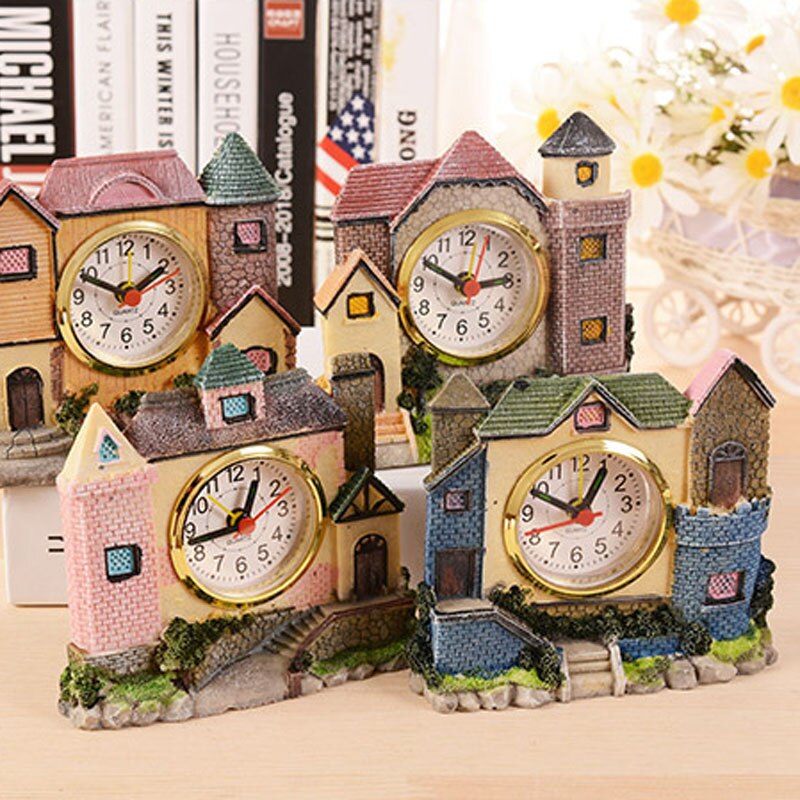 Antique Roman Era Old House Villa Castle Alarm Clock Living Room Pendulum Clock Crafts Home Decor Supplies: Default Title