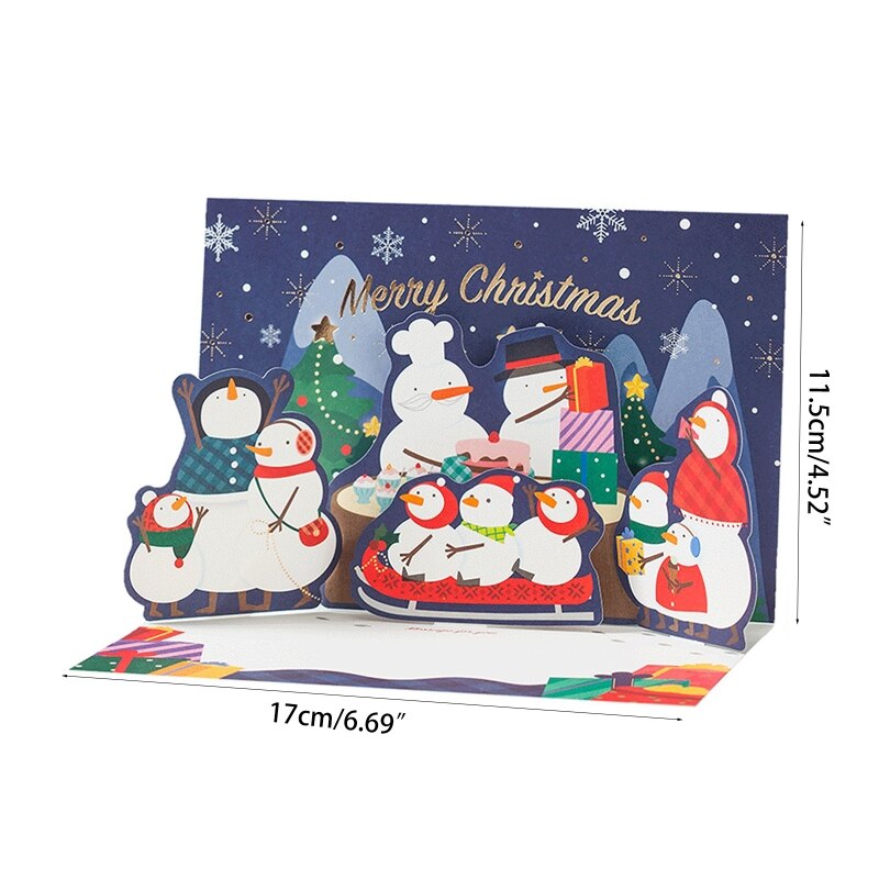 3D up Cards Merry Christmas Origami Paper Cut Postcards Greeting Cards