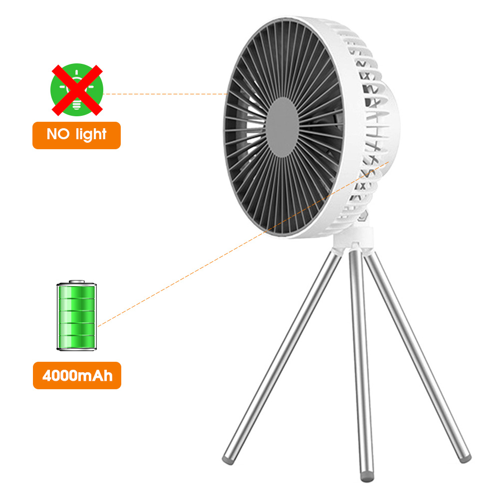 Wielofunkcyjne urządzenia domowe USB wymagalny biurko stojak trójnóg wentylator chłodzący z lampką nocną na wolnym powietrzu kemping wentylator sufitowy: 4000mAh biały