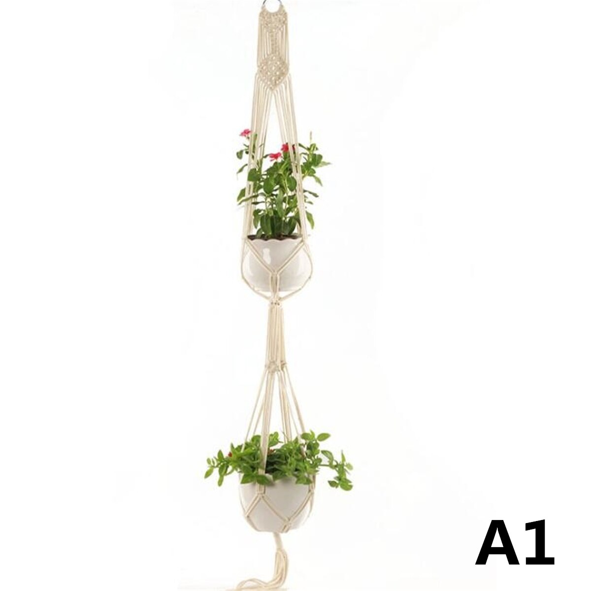 Hecho a mano macramé para planta de cesta de pote de flor Macrame nudo de elevación para la decoración de la pared de Countyard jardín: A1