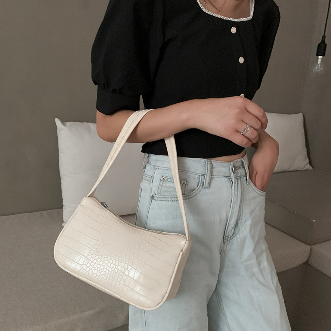 Mini bandolera con solapa cuadrada de cuero de PU de verano bolso de para mujer bolso de hombro con cierre bolso de mensajero: white 2