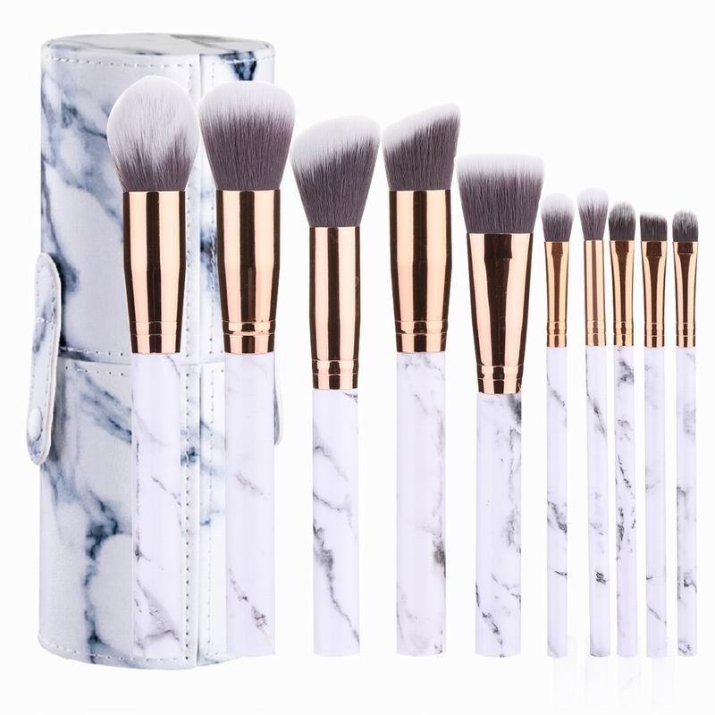 10 stk marmor makeup børster sett myk foundation pudder øyenskygge børste skjønnhet marmor makeup verktøy med sylinder: Grå med sylinder