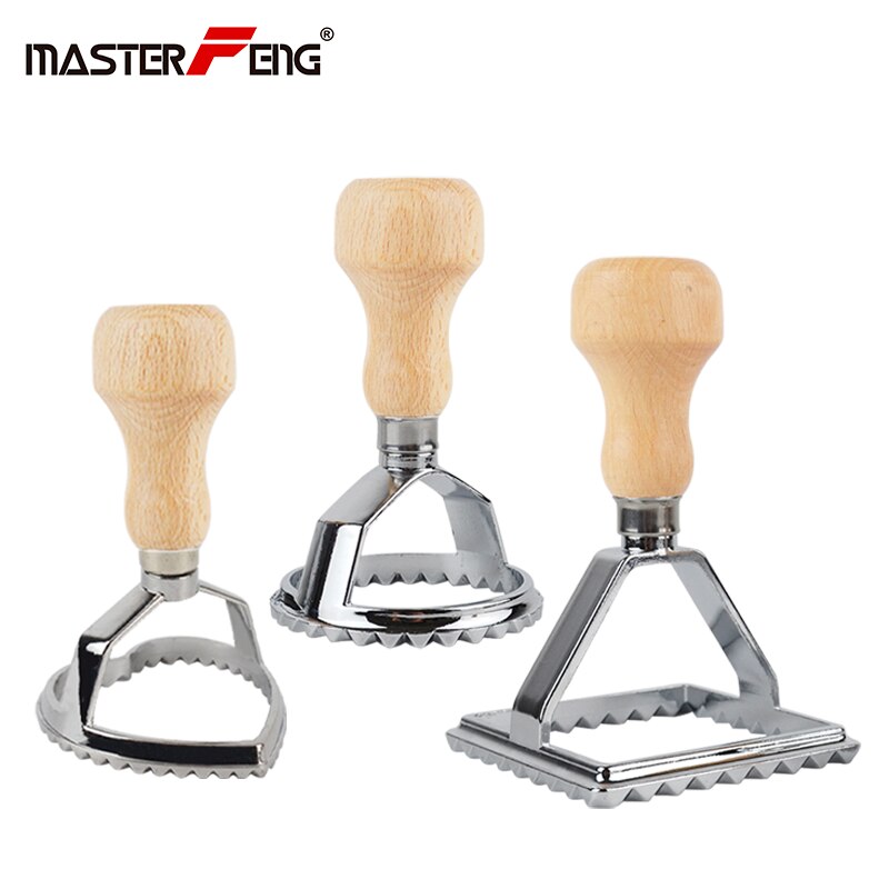 Set  of 4 ravioli stämpel set klassisk ravioli fräsmaskin med trähandtag pastaformskärverktyg ravioli stämpel