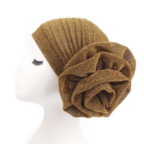 Muslim Hat Big Flower Glitter Turban Hat Muslim Indian Cap Women Head Wrap Headwear Solid Color Women's Hat Breathable: Golden