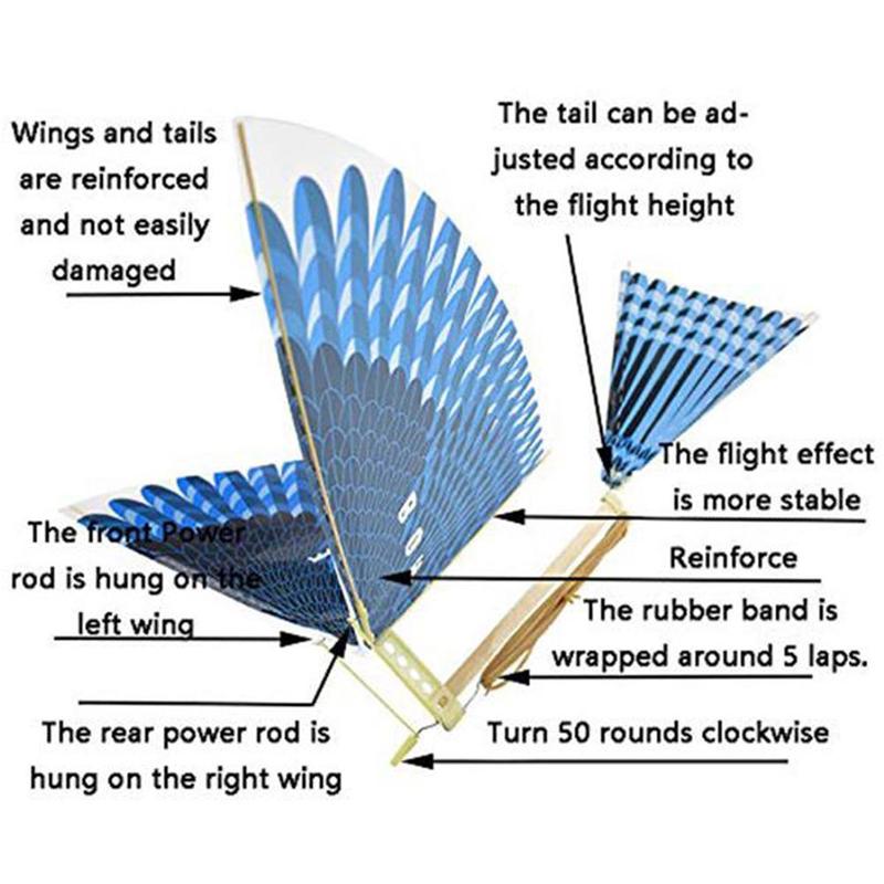 Banda de goma alimentada elástica con cometa aves voladoras, juguete para interactivo para niños, cometas de pájaros voladoras para actividades al aire libre