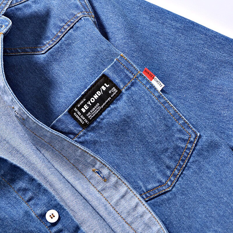 Høst denim tykk langermet skjorte ungdomstrend bomull skjortejakke klassisk trykt løs virksomhet uformelt topp