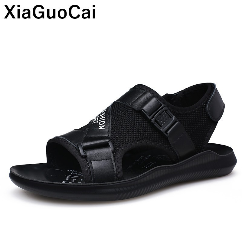 Summer Men Sandals Mesh Beach Shoes Breathable Soft Casual Male Flats Buckle Strap Leisure Footwear