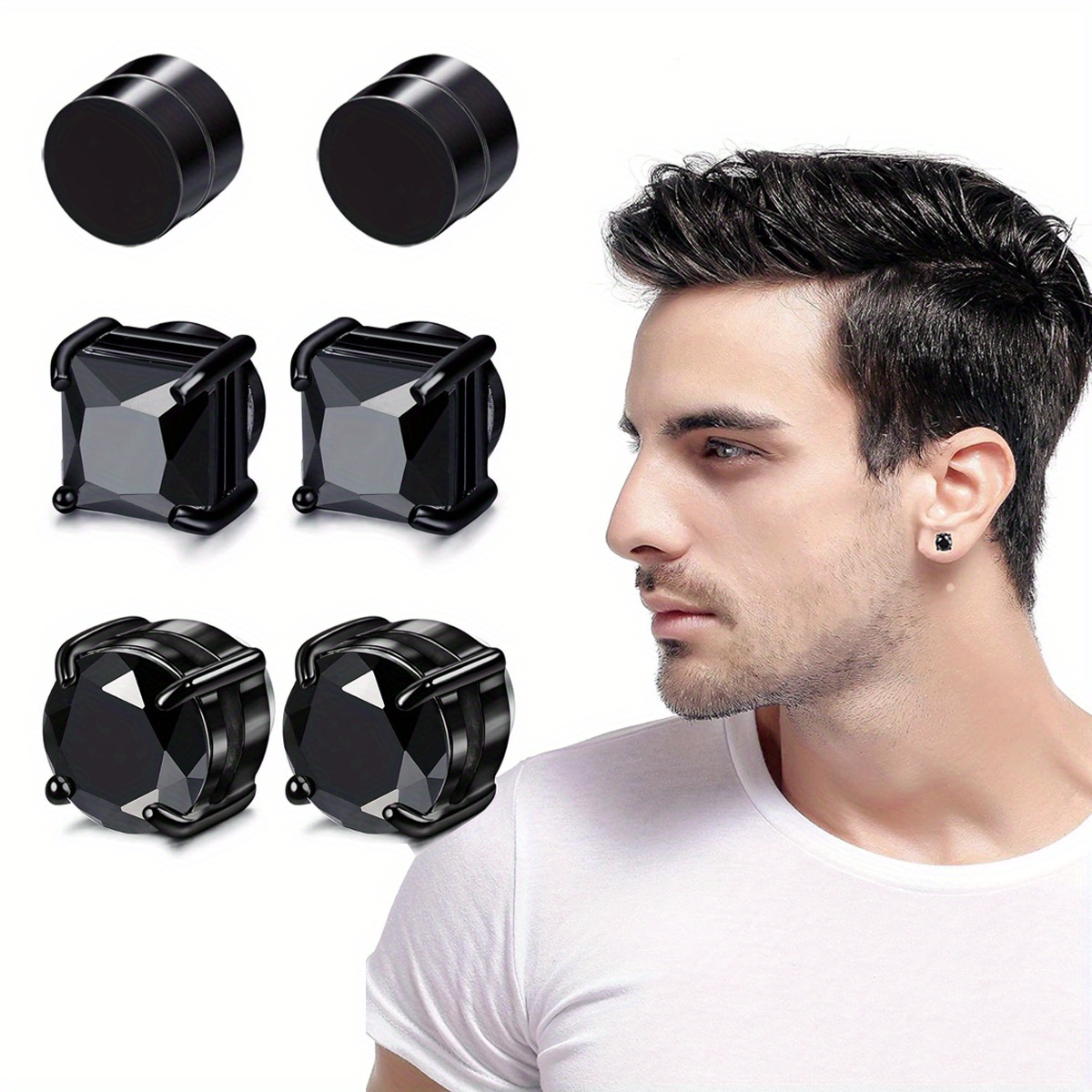1/3 pares de pendientes magnéticos de cristal de 6MM sin perforación de acero inoxidable para hombres, pendientes magnéticos de circón Punk, joyería sin perforación
