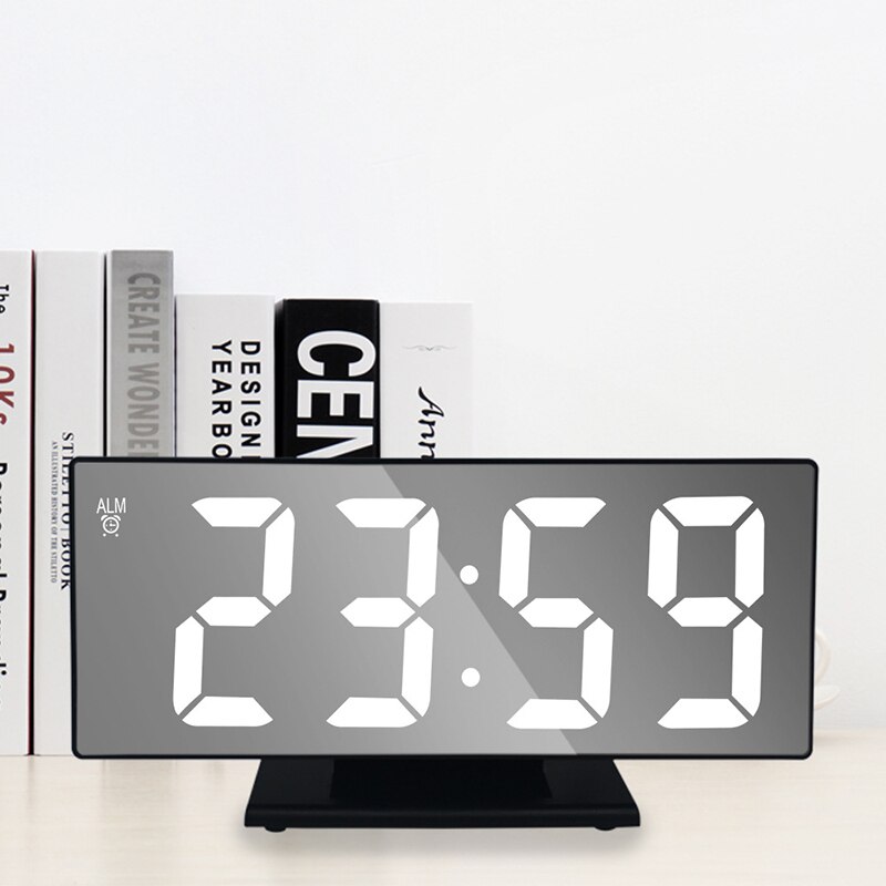 Alarm Clock LED Digital Clock Multifunction Mirror Snooze Display Time Night LCD Table Light Office USB Cable Digital Clock