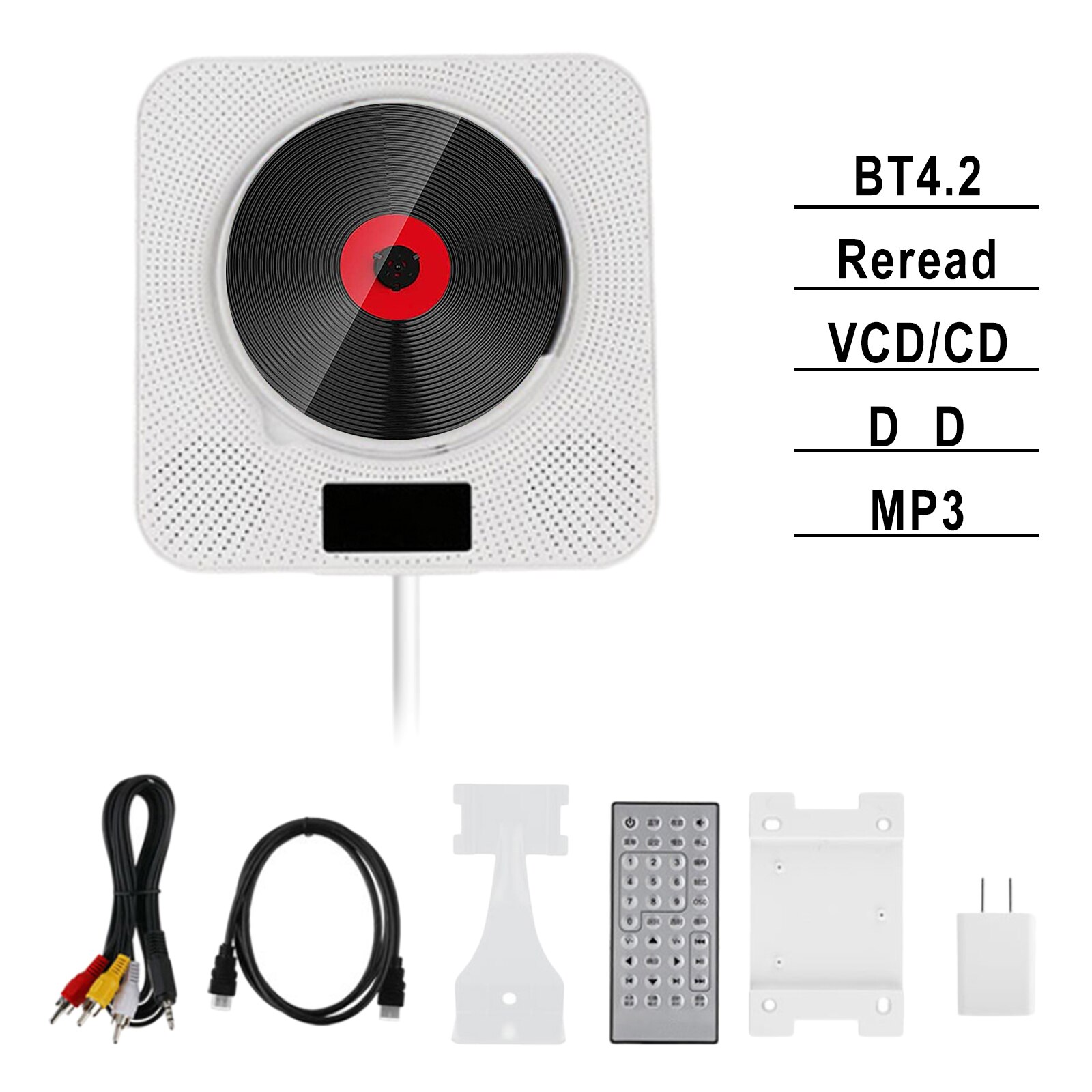 Compact Bluetooth CD Disc Music Player Wall Mounted Remote Control Built-in HiFi Speakers,US Plug