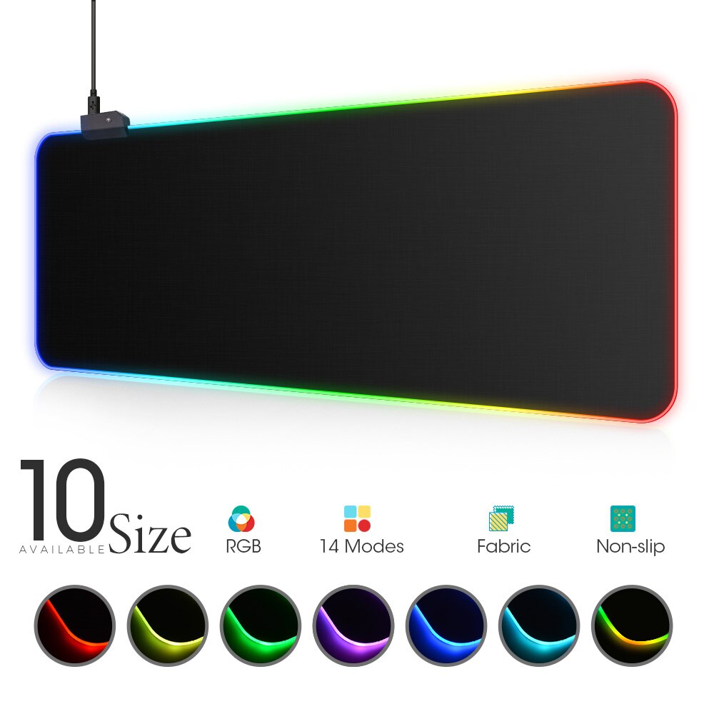 Black RGB Mouse Pad LED Gamer Mousepad Large Keyboard Pad XXL Mouse Carpet Full Desk Mat Gaming Accessories with Backlit 90x40cm