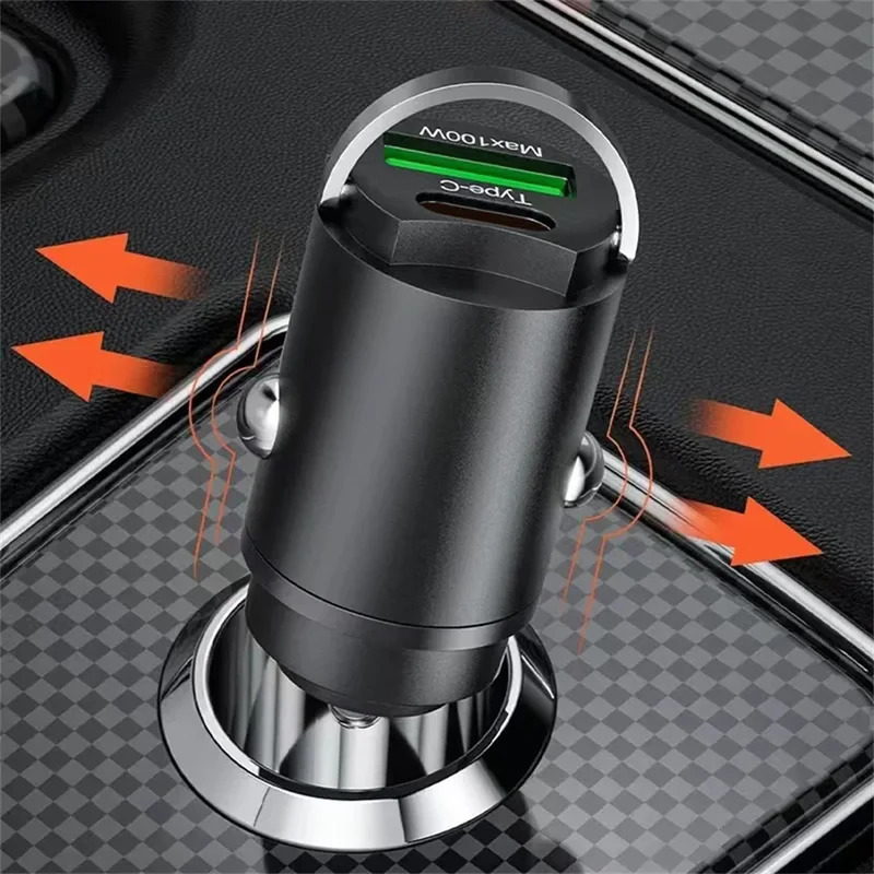 Car 66w Charger Fast Charging Metal One Tow Two Car ChargerFlash Charger in Car Mini Pull Ring Pd Car Charger Car Electronic