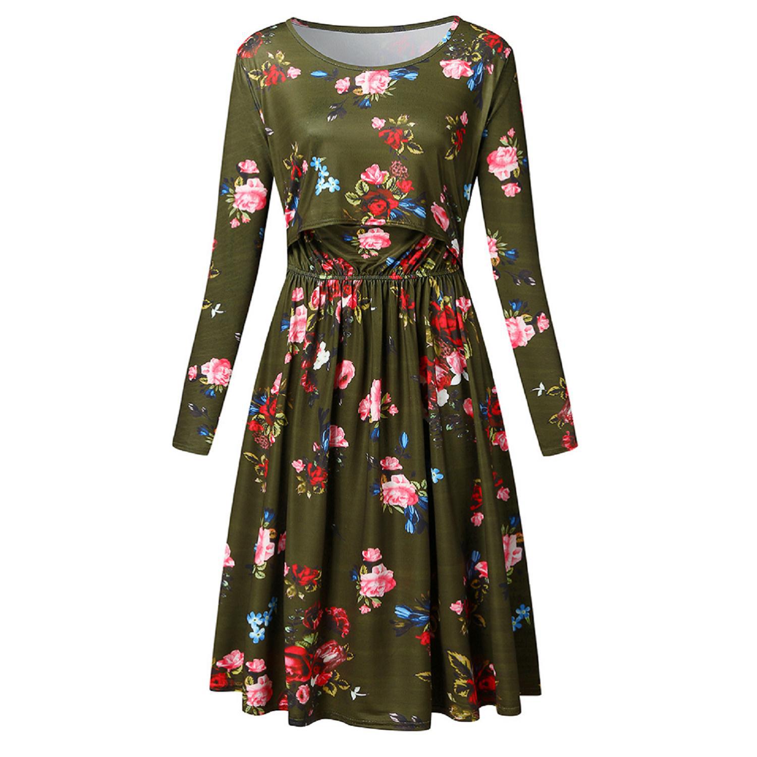 Stijl Voor De Herfst En Winter Verpleging Kleding Vrouwen Lange Mouwen Ronde Hals Elastische Multi-Functie moederschap Jurk