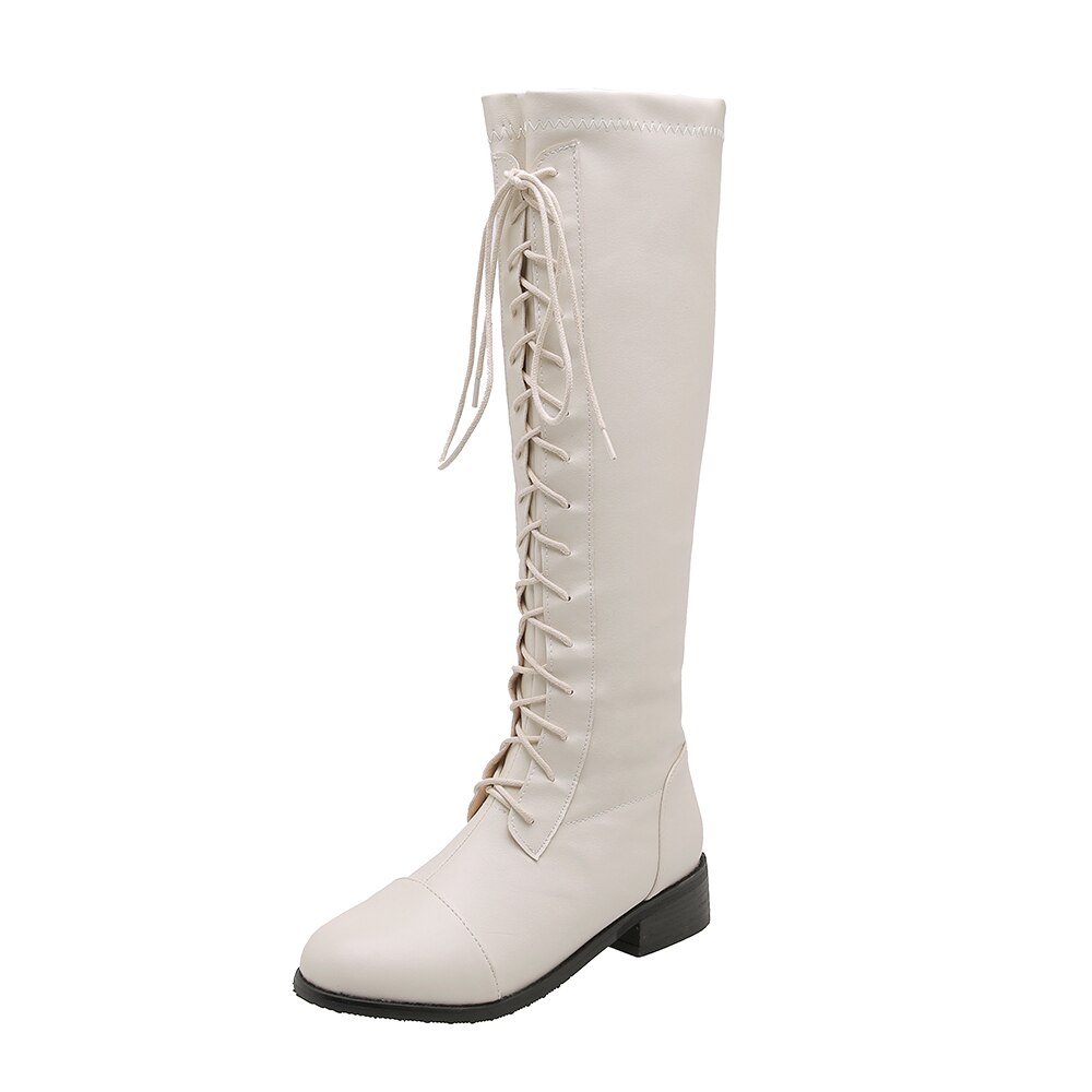 MBR FORCE Spring Autumn Women Shoes Casual High Top Long Boots Lace-Up Comfortable Cool Girl female Boots Sneakers Size 34-43: Beige / 5