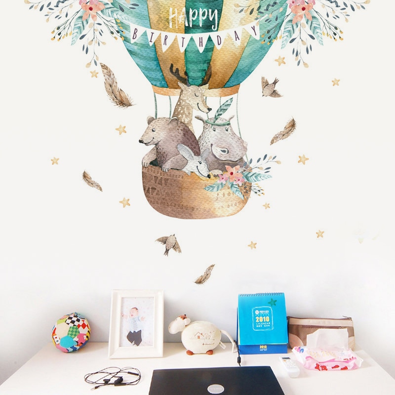 Wallsticker tegneserie luftballon dyreklistermærker børneværelse dekoration boligindretning baby soveværelse væg selvadsivet