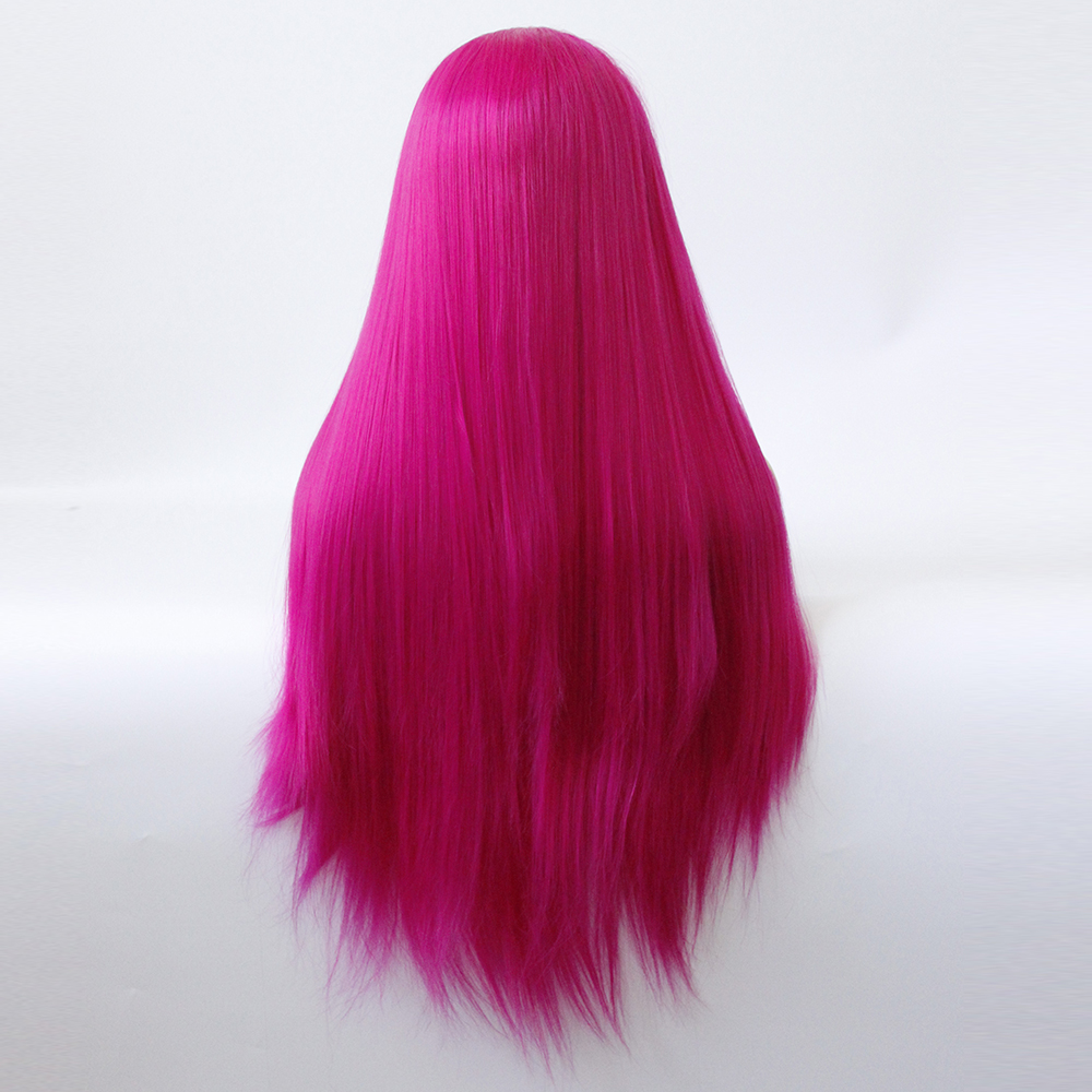 Parte media peluca atada a mano Color rosa rojo liso resistente al calor Cosplay del pelo Drag Queen sin pegamento pelucas sintéticas de encaje frontal