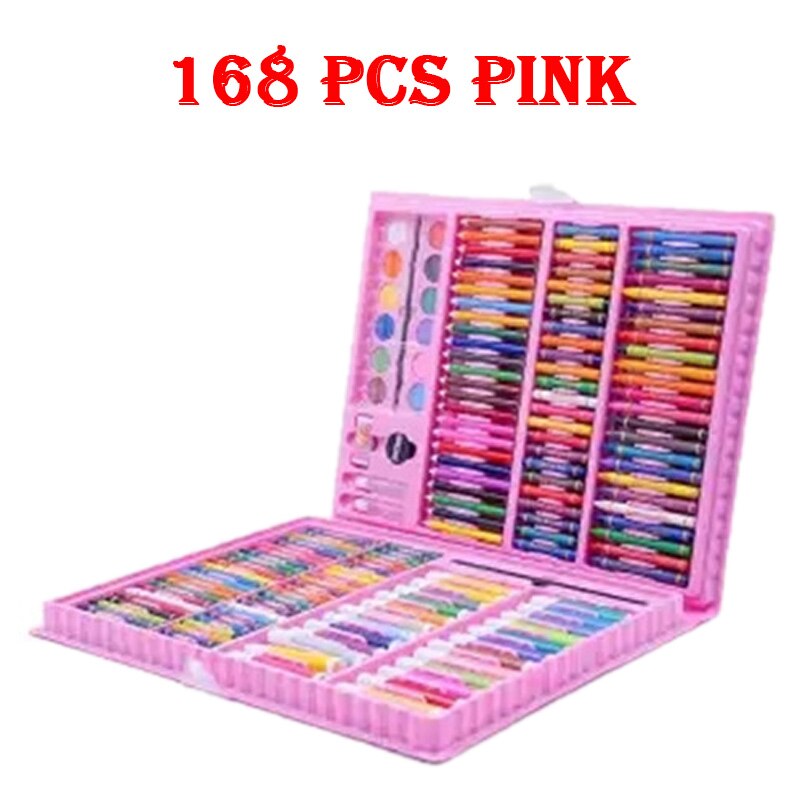 42-208Pcs Kids Draw Set Colored Pencil Crayon Watercolor Pens with Drawing Board Educational Toys Water Painting Art: 168 pcs Pink