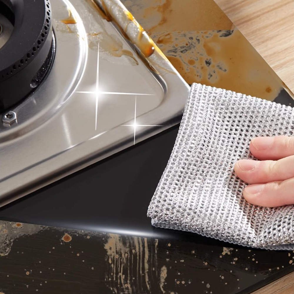 Pano de limpeza mágico de cozinha, fio de aço de metal, toalha de lavar louça, panos de metal antiaderentes, prato de cozinha, toalha de lavagem, ferramentas limpas