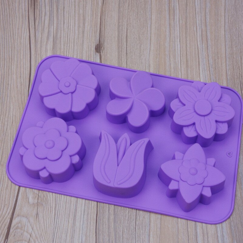 Tulp Bloem 6 Holte Zeep Mal Cakevorm Handgemaakte Craft Siliconen Mallen Voor Zeep Maken Diy Cake Decoratie Bakken Tools