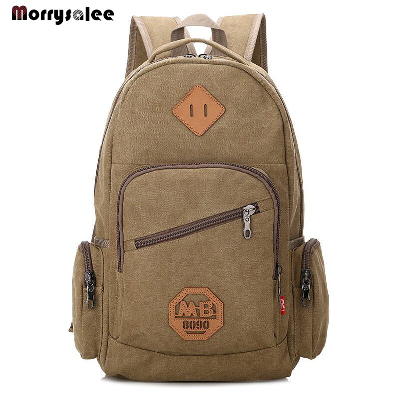 Mochila escolar masculina de lona, bolsa escolar de ombro com grande capacidade para viagem, estilo vintage 2020: Khaki