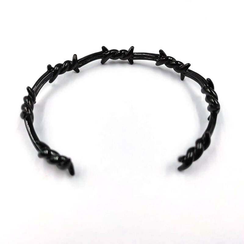 Pulseira de titânio com fio de espinhos, pulseira estilosa geométrica de alça aberta de aço titânio para homens e mulheres, joia de presente: 3