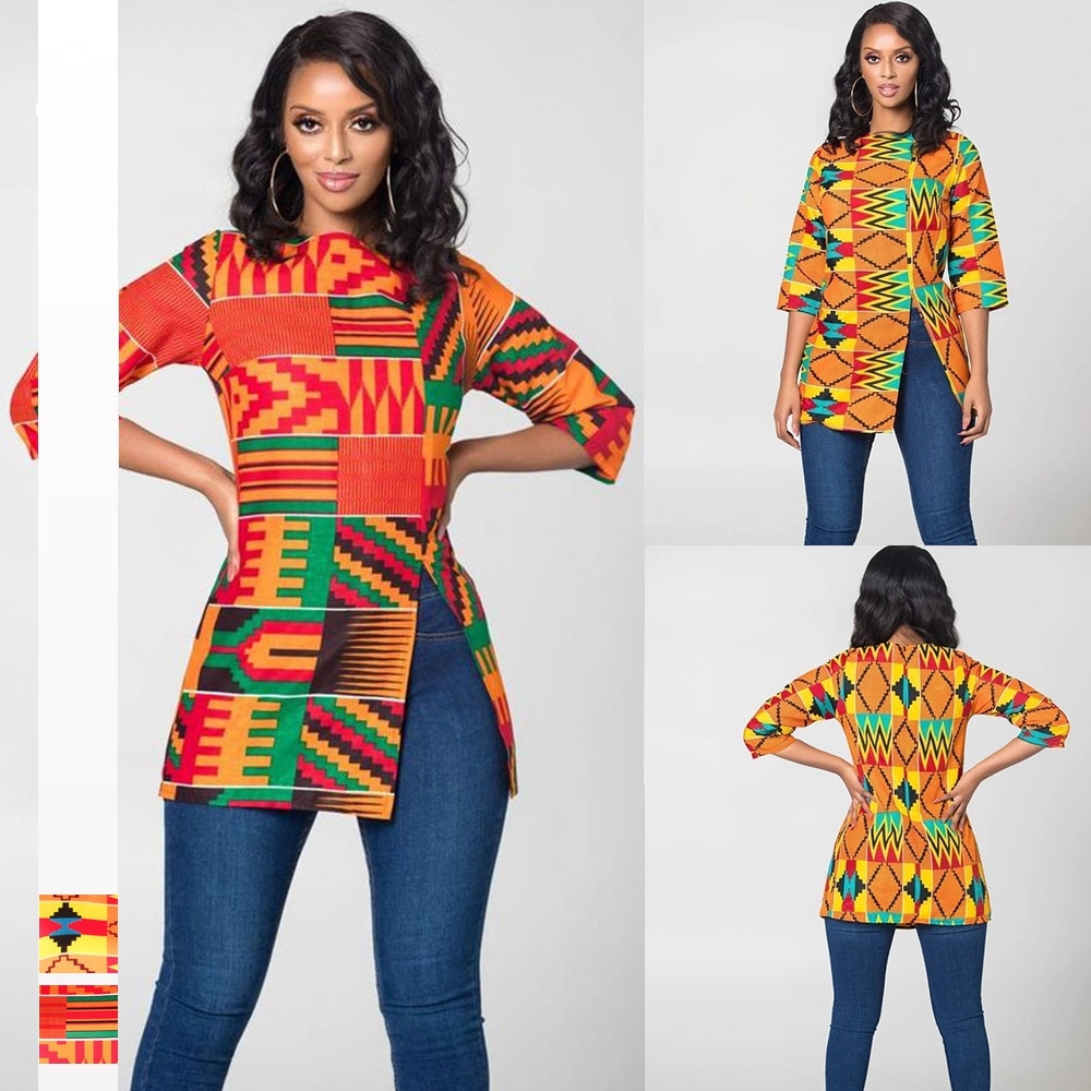 Mode Afrikaanse Shirt Jurk Voor Vrouwen Print Zomer T-shirt Afrikaanse Tshirt Tops Voor Office Dame Bazin Afrika Dashiki Kleding