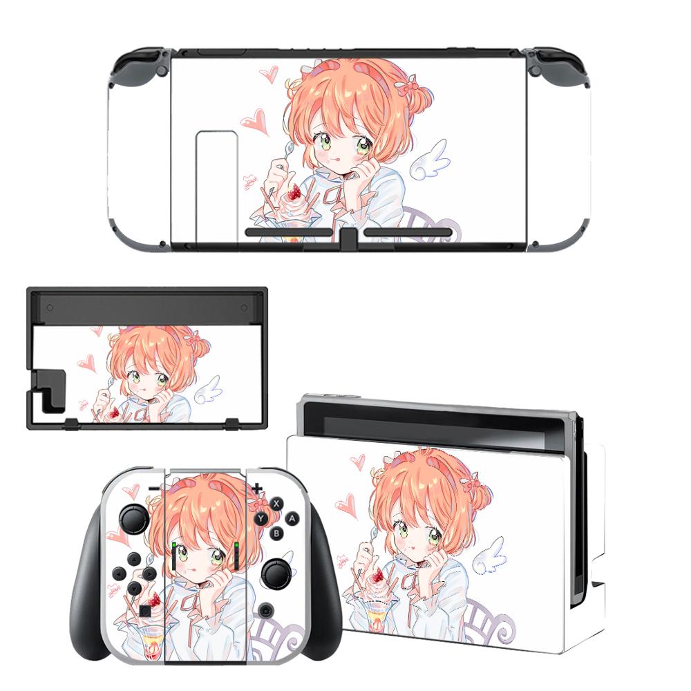 Pegatina protectora de piel de vinilo para consola Nintendo Switch NS, Captor Sakura Skins + controlador + soporte de soporte: KQBYSNS0137