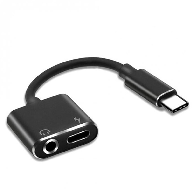 Adapter Ladung Kopfhörer 2 in 1 Typ-C zu 3,5mm Jack Kopf Aux Audio- USB C Kabel: BK