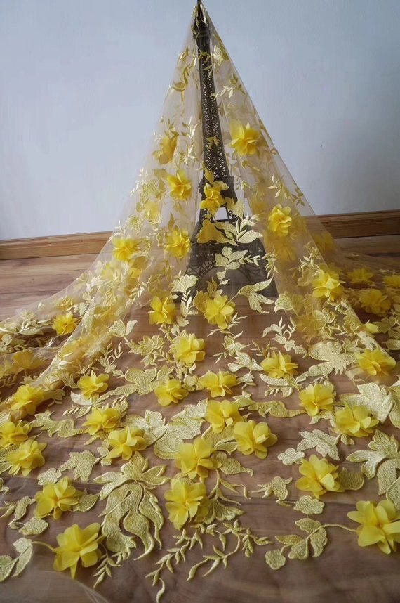 Tejido de encaje rojo bordado pesado con flores 3d Súper delicado vestido de lujo última boda francés africano falda de encaje swing,