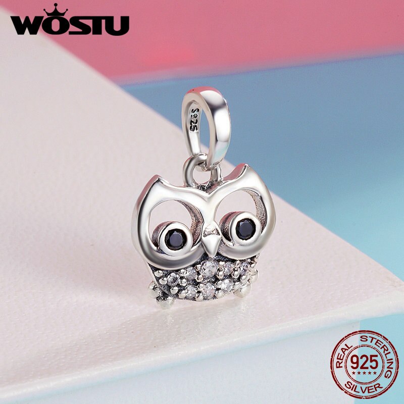 WOSTU di Modo di Marca 925 sterlina d'argento Bella Gufo Pendenti con Gemme E Perle in forma originale Braccialetto di Fascino Europeo Gioielli FAI DA TE Regalo di bene CQC341