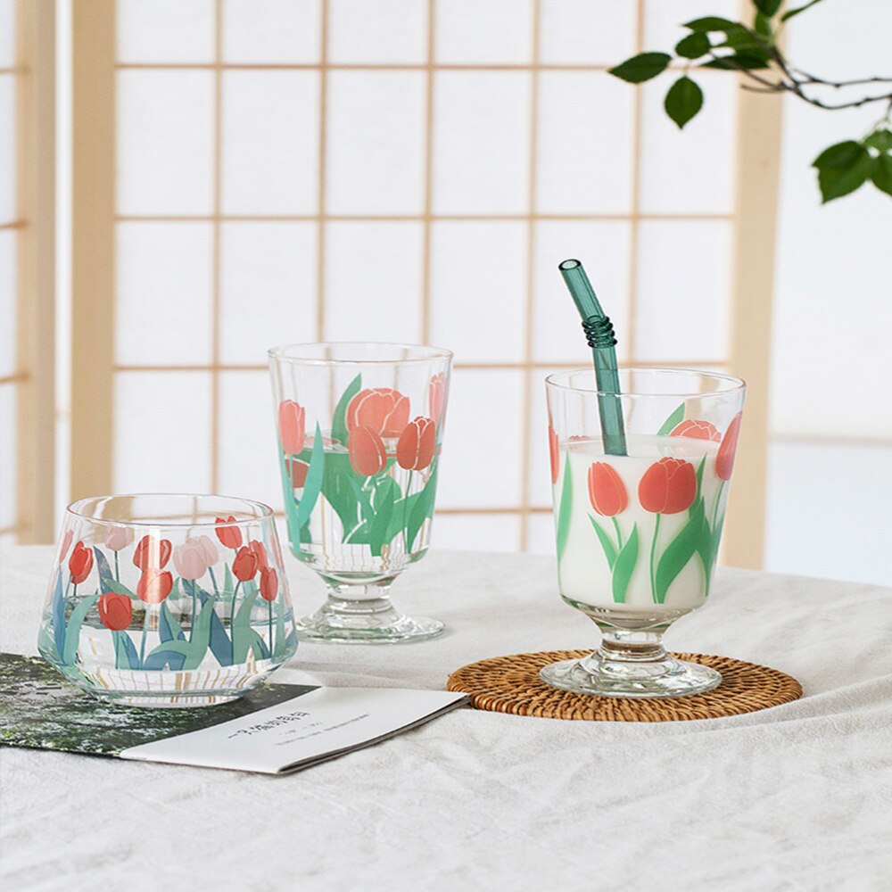 1pc Retro Beverage Cups Tulip Glass Stemware Pastoral Style Milk Cup: Default Title