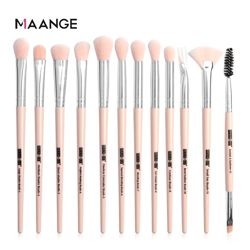 1 12 Stks/partij Make-Up Kwasten Set Oogschaduw Borstels Blending Eyeliner Wimper Wenkbrauw Borstels Voor Make-Up Brochas Maquillaje: PinkSilver