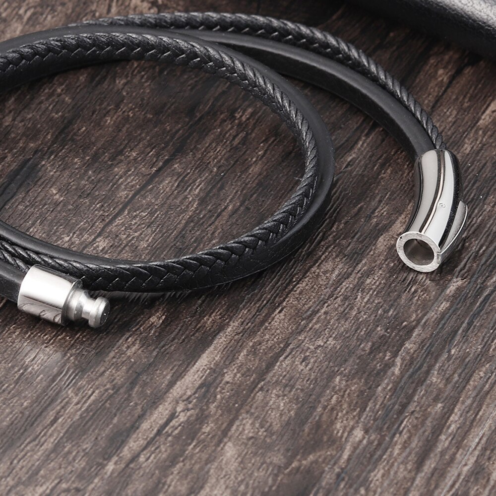 Mannen Gevlochten Lederen Armbanden Armbanden In Zwarte Kleur Magnetische Clas Trendy Armband Voor Man Pulseras Para hombre