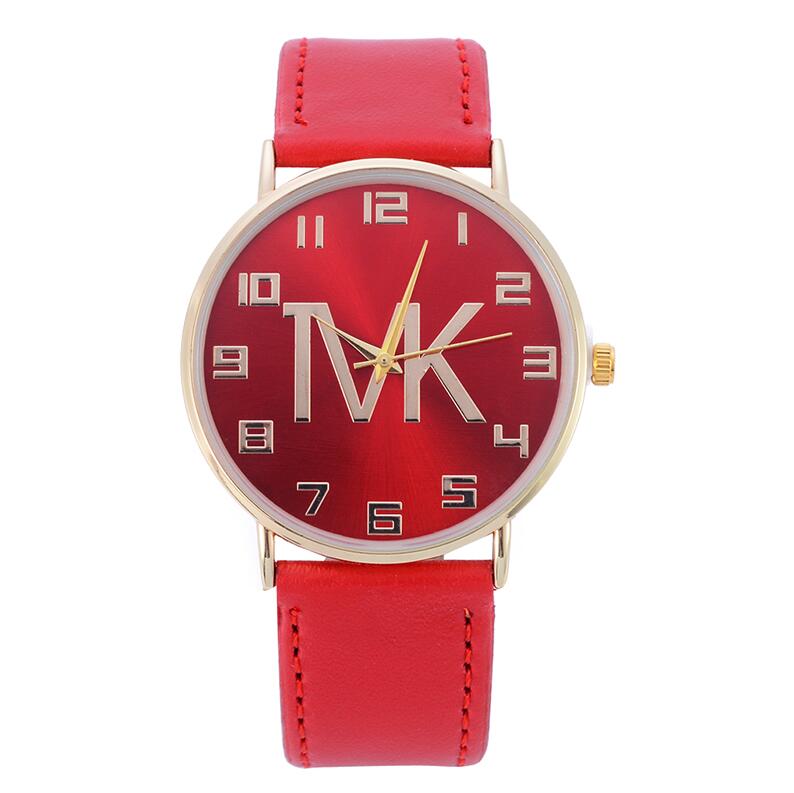 Top luksusmærke simpelt casual quartz ur kvinder rosenrød guld læderrem ure dame armbåndsur ur: Rød
