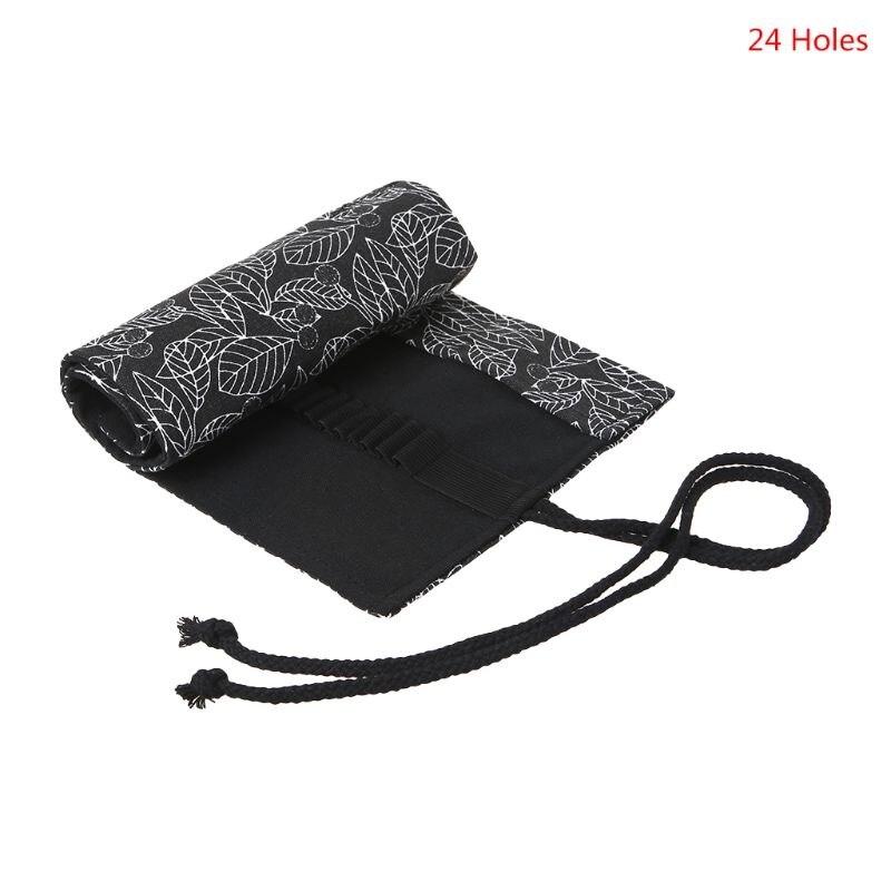 Mooie Leaf School Etui Roller 12/24/36/48/72 Gaten Canvas Roll Up Make Canvas Pen tas Voor Meisjes Jongens Briefpapier
