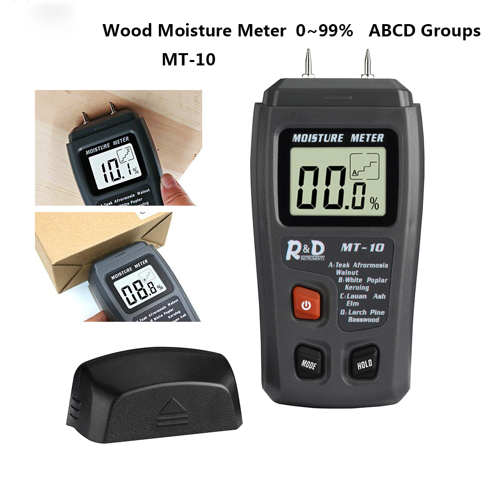 Medidor de humedad de madera MT10, higrómetro, Detector de humedad de madera, probador Digital de densidad de árboles gris EMT01