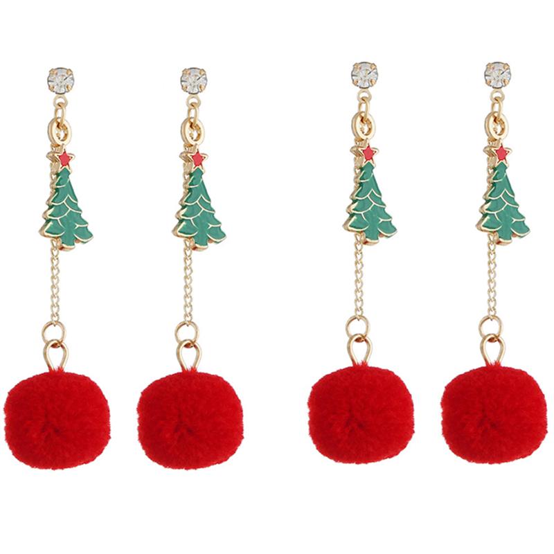 2 Pairs Kerst Thema Vrouw Oorbel Modieuze Legering Kerstboom Oorbellen Cartoon Bell Kerstman Stud Oorbellen: Style 9