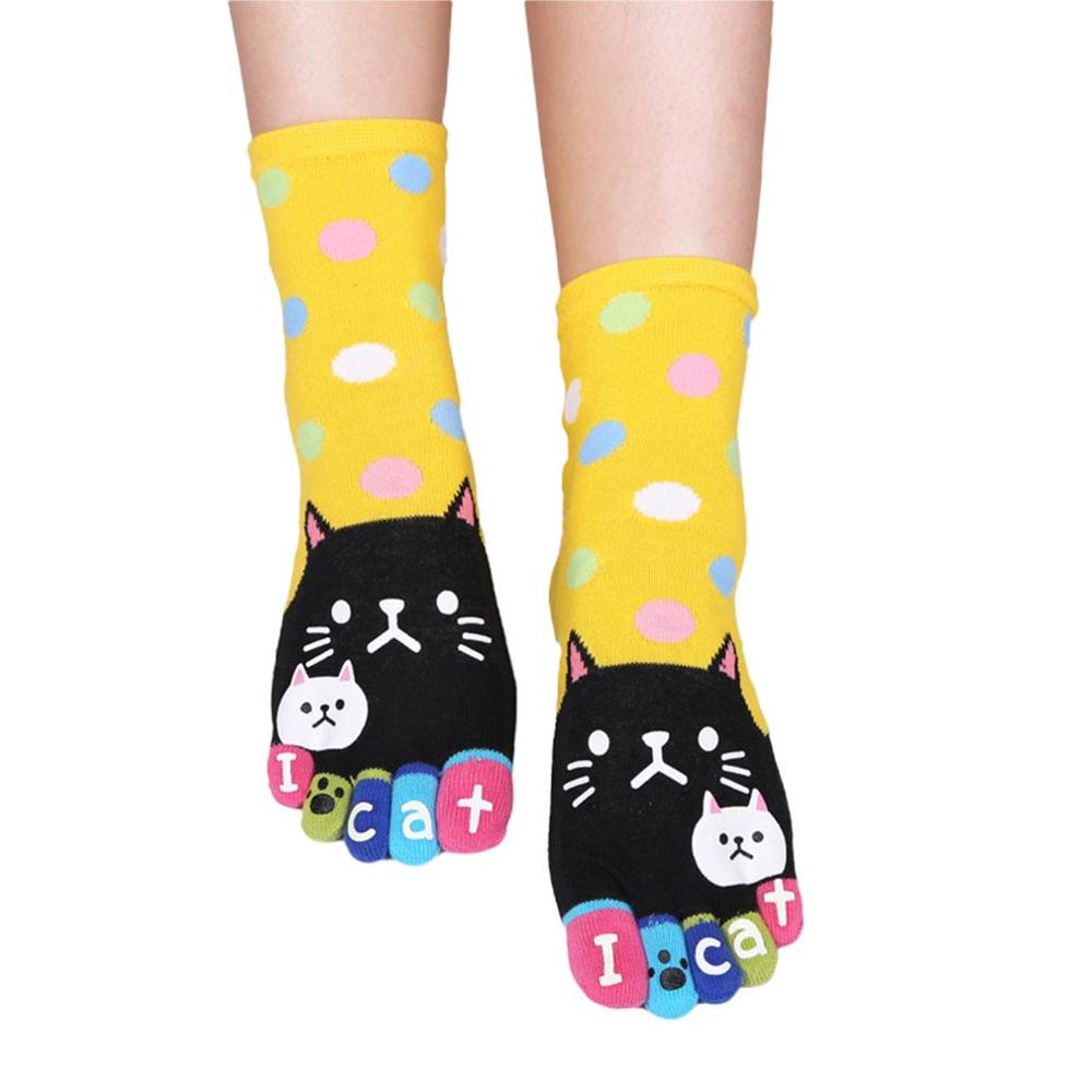 Nette Baby freundlicher Mädchen Jungen Nette Katze Weiche Fünf Finger Karikatur Ebene Socken Strumpfwaren Zehe Socken Knöchel Socken Damen: Gelb