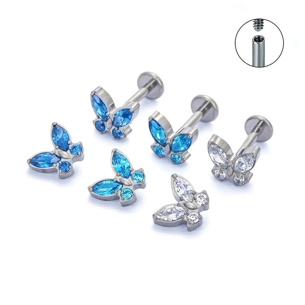 G23 joyería de titanio oreja Stud mariposa CZ piedras labio nariz Piercing pendiente cartílago de la oreja Tragus anillos para mujeres Daith