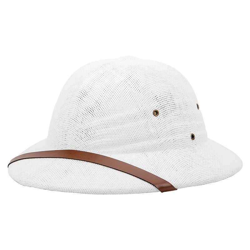 Sombrero de paja estilo Vietnam para adultos, casco de explorador británico, sombreros de sol de cubo de barco de verano: BLANCO