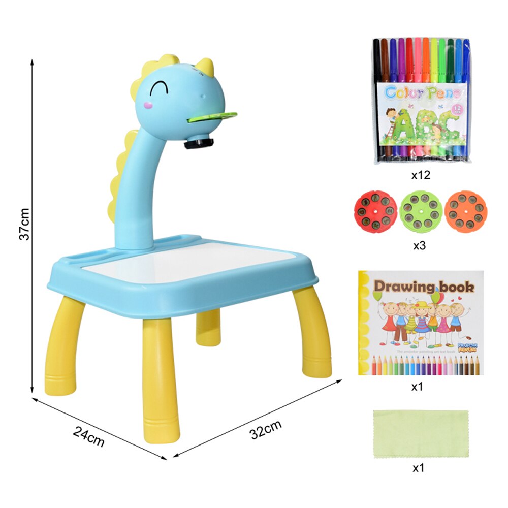 Kids Projector Drawing Table Painting Board Desk Multifunctional Writing Arts Crafts Educational Projection Machine Drawing Toy: D blue