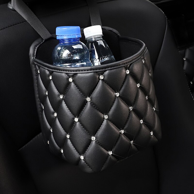 Diamond Leather Car Net Bag Between Car Organizer Seat Back Storage Bag Handbag Holding Net Luggage Holder Pocket for Car