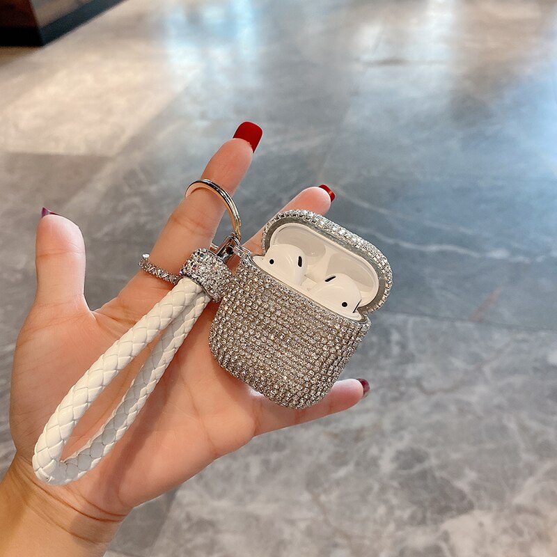 Glitter krystall diamant flettet håndledd tau silikonetui for apple airpods 1 2 pro 3 trådløs lading bluetooth headset deksel